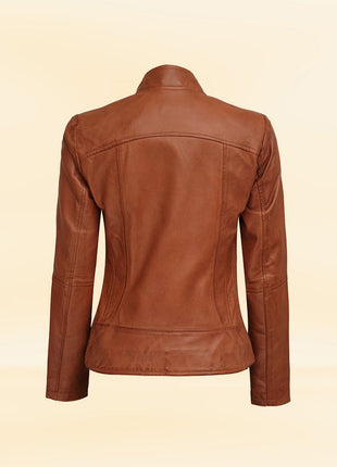 Buy Women's Brown Leather Biker Jacket Blue Lock Clothes Store