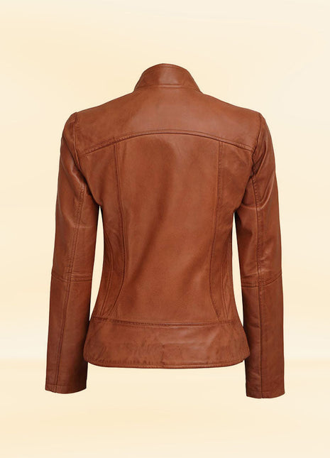 Buy Women's Brown Leather Biker Jacket Blue Lock Clothes Store