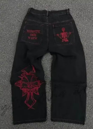 New Harajuku Hip Hop Cartoon Y2K Big Boy Jeans Women Graphic Embroidery Baggy Jeans Pants High Waist Wide Leg Trouser Streetwear Y2K Tops 1 Clothing Store