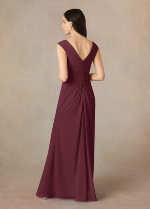 Wholesa A-Line V-Neck Pleated Chiffon Cabernet formal dresses evening dress Mother of the Bride Dresses Elainely-Lee Store