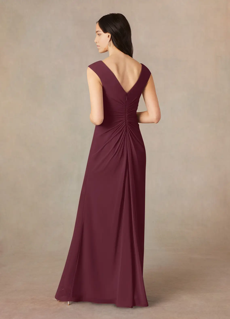 Wholesa A-Line V-Neck Pleated Chiffon Cabernet formal dresses evening dress Mother of the Bride Dresses Elainely-Lee Store