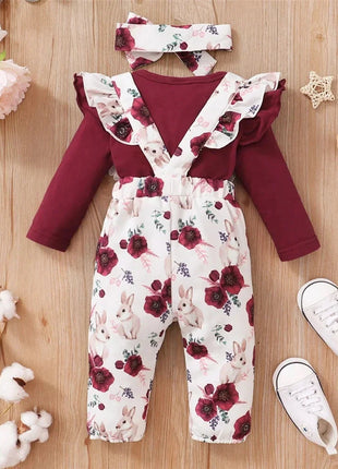 2 Pcs Red Long Sleeves Bodysuit And Floral Printed Pant Set Shop1103811041 Store