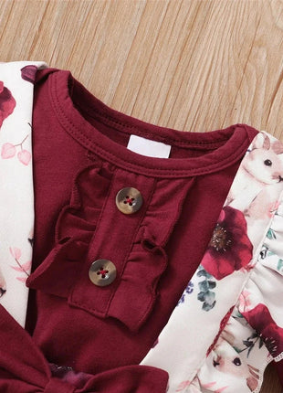 2 Pcs Red Long Sleeves Bodysuit And Floral Printed Pant Set Shop1103811041 Store