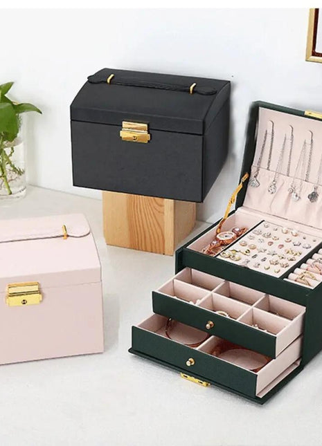 Multi Functional Three Layer Leather Drawer Style Jewelry Box Earrings Earrings Lock Jewelry Box Shop1105112525 Store