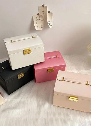 Multi Functional Three Layer Leather Drawer Style Jewelry Box Earrings Earrings Lock Jewelry Box Shop1105112525 Store