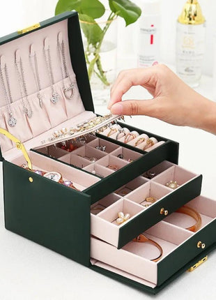 Multi Functional Three Layer Leather Drawer Style Jewelry Box Earrings Earrings Lock Jewelry Box Shop1105112525 Store