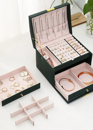 Multi Functional Three Layer Leather Drawer Style Jewelry Box Earrings Earrings Lock Jewelry Box Shop1105112525 Store