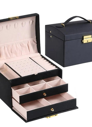 Multi Functional Three Layer Leather Drawer Style Jewelry Box Earrings Earrings Lock Jewelry Box Shop1105112525 Store