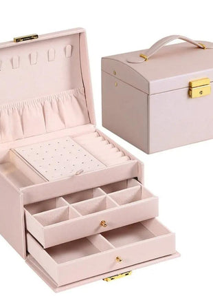 Multi Functional Three Layer Leather Drawer Style Jewelry Box Earrings Earrings Lock Jewelry Box Shop1105112525 Store