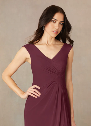 Wholesa A-Line V-Neck Pleated Chiffon Cabernet formal dresses evening dress Mother of the Bride Dresses Elainely-Lee Store