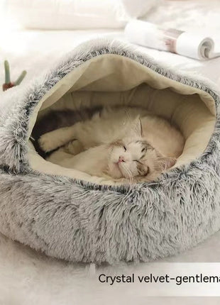 سرير الحيوانات الأليفة الفخمة المستديرة 2 في 1 - سرير شتوي دافئ وناعم ومريح للقطط والكلاب Kitchen-Life Store