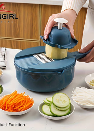 12-In-1 Multi-Functional Vegetable Chopper Carrots Potatoes Manually Cut Shred Slicer Radish Grater Kitchen Tools Vegetable Cutter For Hotel/Commercial Clear Live Store