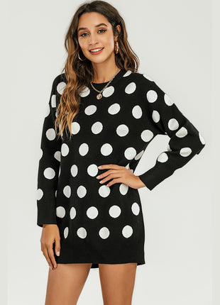 Gestricktes Tunika-Mini-Pulloverkleid mit Tupfenmuster Shopverse