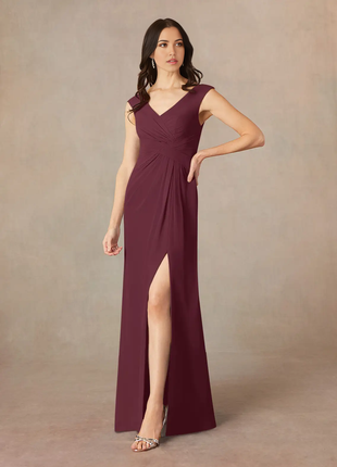 Wholesa A-Line V-Neck Pleated Chiffon Cabernet formal dresses evening dress Mother of the Bride Dresses Elainely-Lee Store