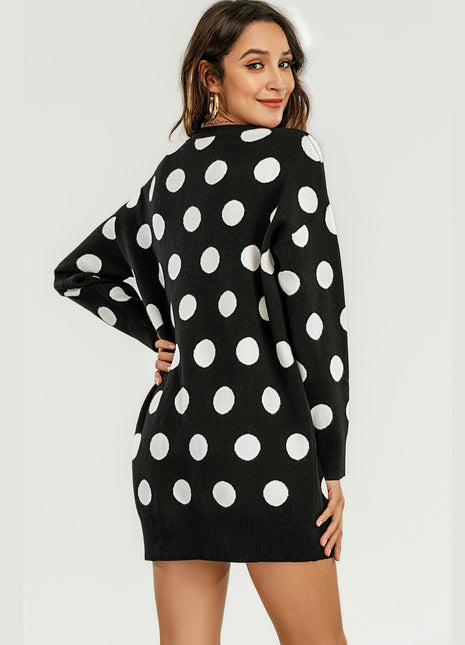 Gestricktes Tunika-Mini-Pulloverkleid mit Tupfenmuster Shopverse