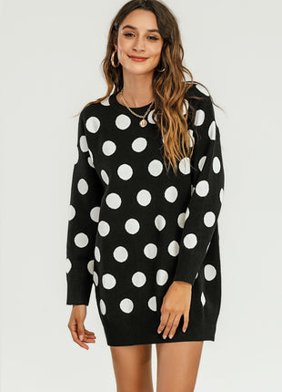 Gestricktes Tunika-Mini-Pulloverkleid mit Tupfenmuster Shopverse