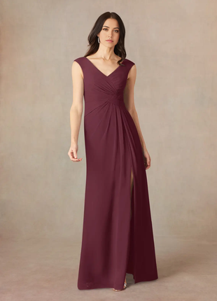 Wholesa A-Line V-Neck Pleated Chiffon Cabernet formal dresses evening dress Mother of the Bride Dresses Elainely-Lee Store