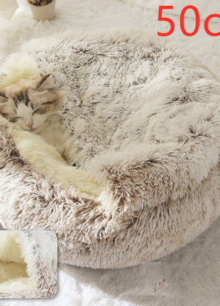 سرير الحيوانات الأليفة الفخمة المستديرة 2 في 1 - سرير شتوي دافئ وناعم ومريح للقطط والكلاب Kitchen-Life Store