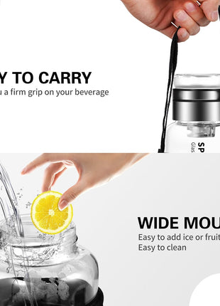 Premium Glass Water Bottle with Strap – Tea & Fruit Infuser, Leakproof, Eco-Friendly Design HuaQiang AE Store