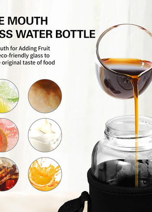 Premium Glass Water Bottle with Strap – Tea & Fruit Infuser, Leakproof, Eco-Friendly Design HuaQiang AE Store
