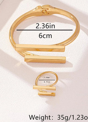 Adjustable 18K Gold-Plated Modern Bar Bracelet and Ring Jewelry Set NEULRY neulry Store