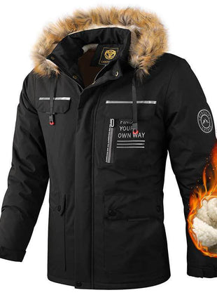 Men's Casual Hooded Jacket Parka Autumn And Winter Warm Solid Color Windproof Coat Outdoor Clothes With Multiple Pockets Wowotelong Store