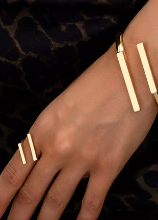 Adjustable 18K Gold-Plated Modern Bar Bracelet and Ring Jewelry Set NEULRY neulry Store