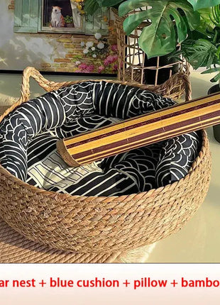 Cat Bed Woven Removable Floor Rattan Stone's Store