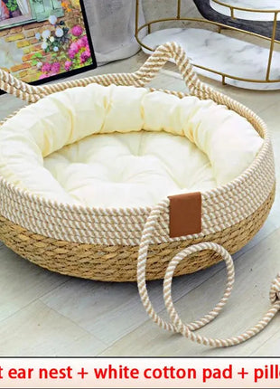 Cat Bed Woven Removable Floor Rattan Stone's Store