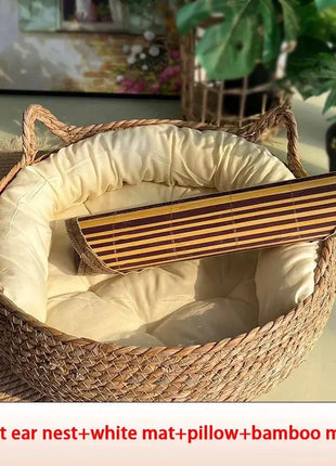 Cat Bed Woven Removable Floor Rattan Stone's Store