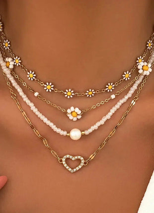 Daisy & Heart Four-Pack Necklace Set Stone's Store