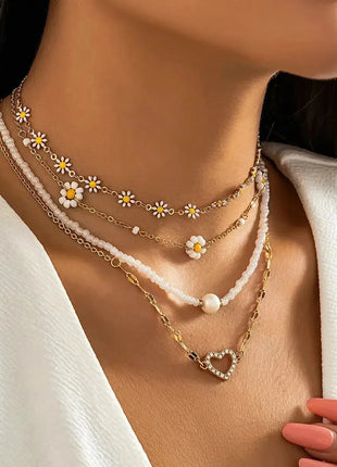 Daisy & Heart Four-Pack Necklace Set Stone's Store
