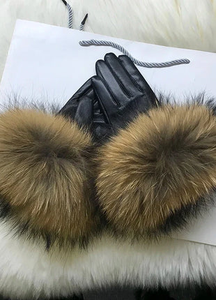 Women's Genuine Sheepskin Leather Gloves Warmth way Store