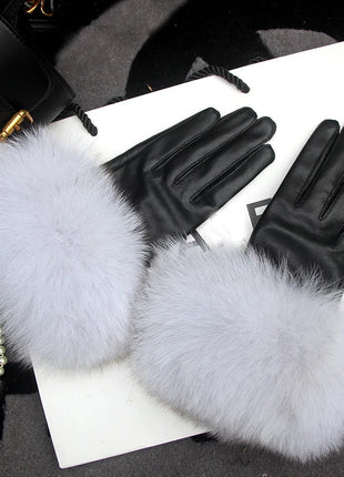 Women's Genuine Sheepskin Leather Gloves Warmth way Store