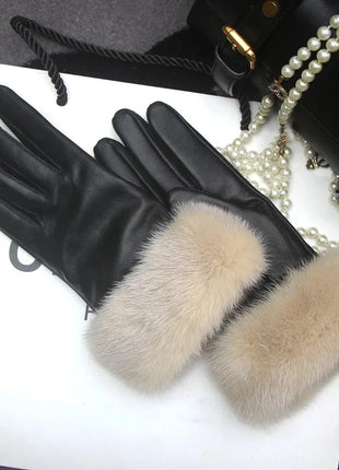Women's Genuine Sheepskin Leather Gloves Warmth way Store
