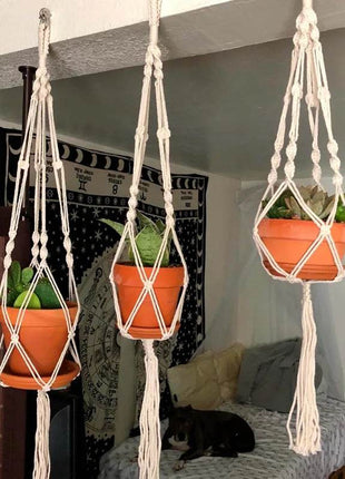 Hanging Plant Handmade Macrame Plant Hanger Flower Pot Planter Hanger Wall Decor Courtyard Garden Hanging Planter Hanging Basket FENGRISE Microstar Store