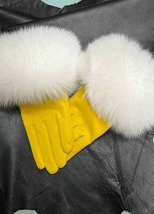 Women's Genuine Sheepskin Leather Gloves Warmth way Store