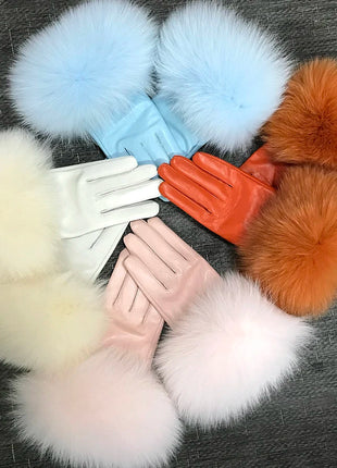 Women's Genuine Sheepskin Leather Gloves Warmth way Store