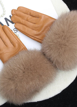 Women's Genuine Sheepskin Leather Gloves Warmth way Store