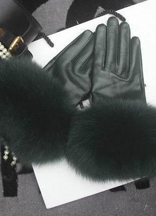Women's Genuine Sheepskin Leather Gloves Warmth way Store