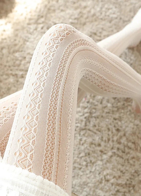 Autumn Lace Tights - Hollow White Pattern ICCLEK Girl lingerie Store