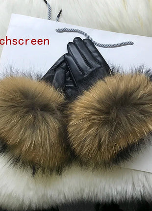 Women's Genuine Sheepskin Leather Gloves Warmth way Store