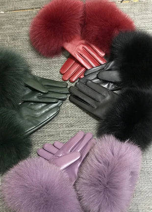 Women's Genuine Sheepskin Leather Gloves Warmth way Store
