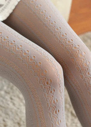 Autumn Lace Tights - Hollow White Pattern ICCLEK Girl lingerie Store