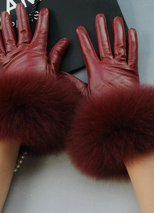Women's Genuine Sheepskin Leather Gloves Warmth way Store