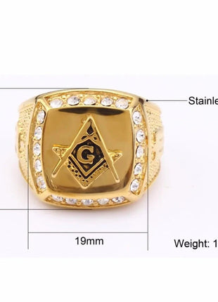 Master Mason Blue Lodge Ring - 316L Stainless Steel Gold Square & Compass Stone's Store