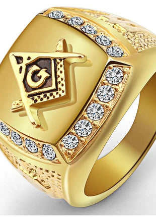 Master Mason Blue Lodge Ring - 316L Stainless Steel Gold Square & Compass Stone's Store