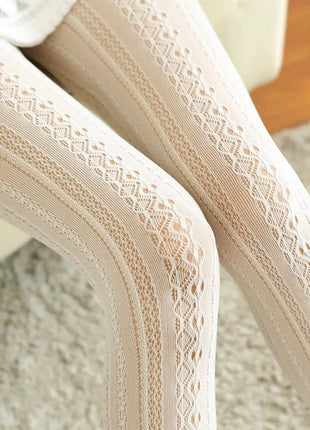 Autumn Lace Tights - Hollow White Pattern ICCLEK Girl lingerie Store