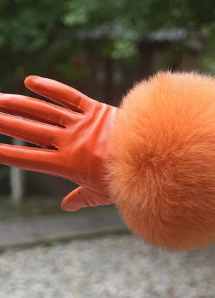 Women's Genuine Sheepskin Leather Gloves Warmth way Store