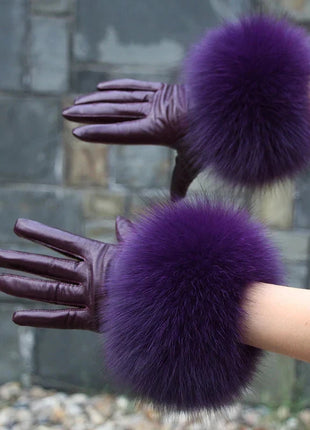 Women's Genuine Sheepskin Leather Gloves Warmth way Store